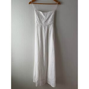 Women’s 100% Linen Lusana Talia Pintuck Maxi Dress in White Size Small
